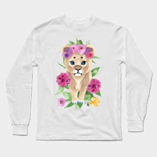 Cute Watercolor Baby Lion Cub Long Sleeve T-Shirt